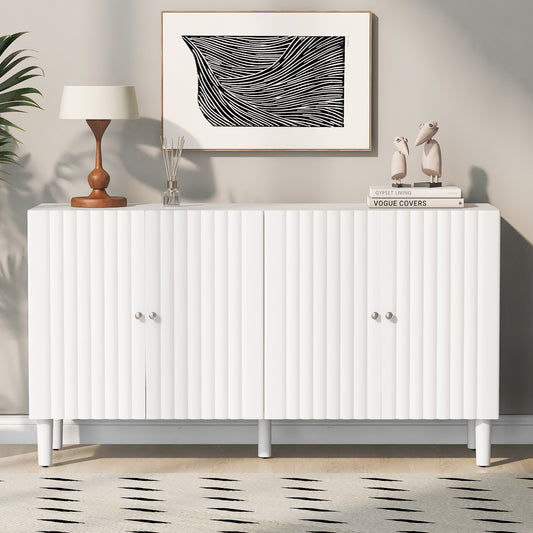 Wavelle Sideboard – Elegant 4-Door Cabinet with Wavy Doors and Cylindrical Legs