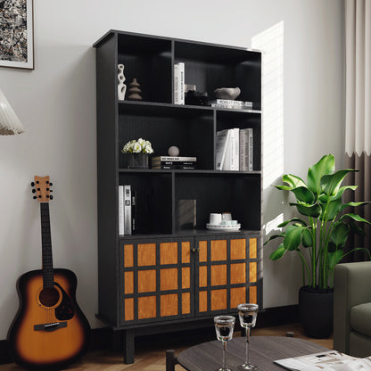 Nylin Hybrid Bookcase – Black & Honey Shelf with Cabinet Doors