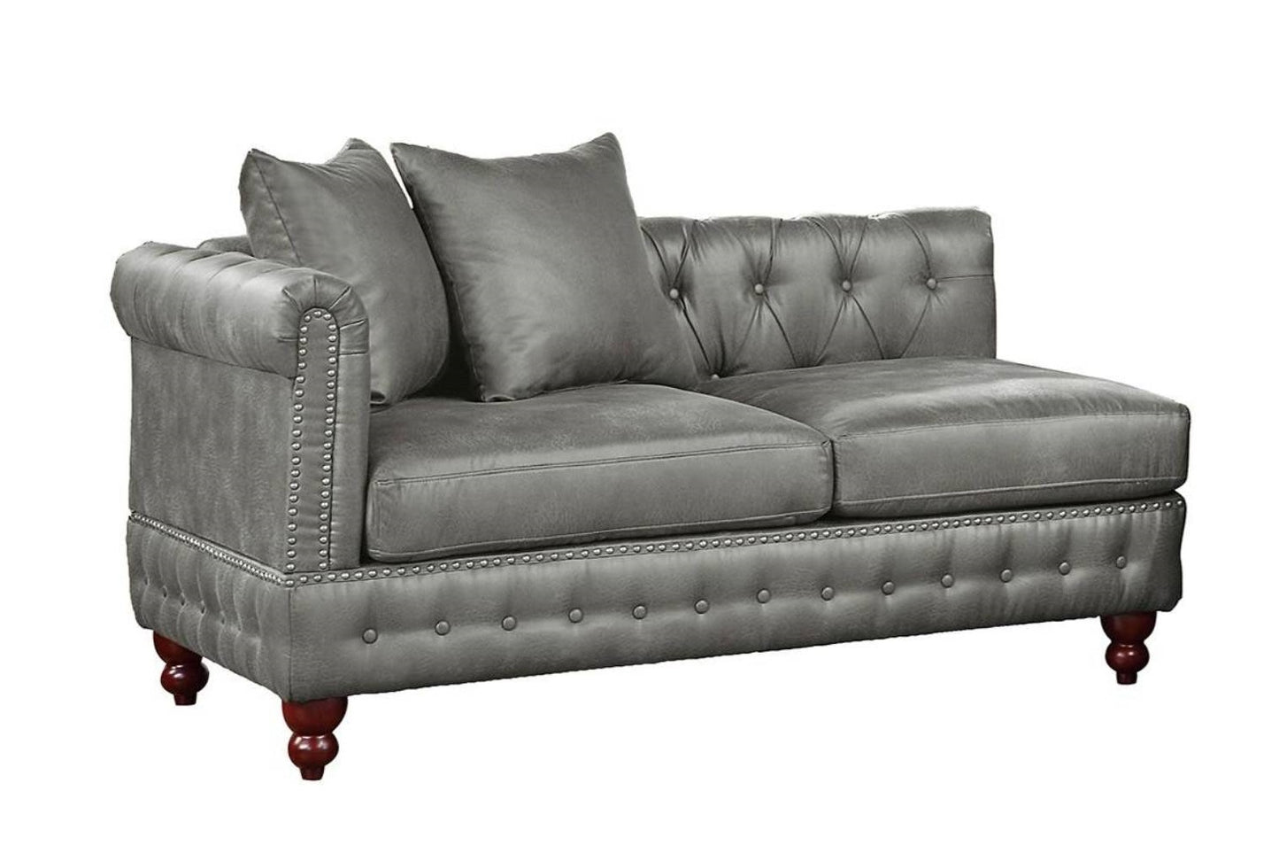 AerisEdge™ Reversible One-Arm Loveseat – Tufted Slate Gray Breathable Leatherette Couch