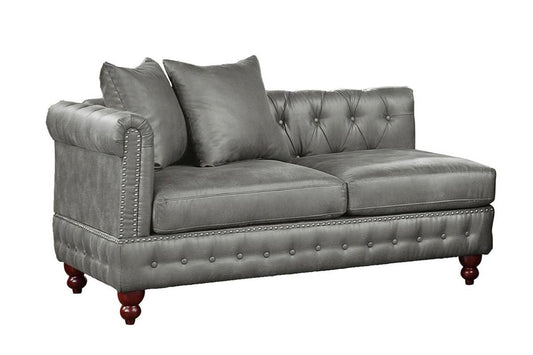 AerisEdge™ Reversible One-Arm Loveseat – Tufted Slate Gray Breathable Leatherette Couch