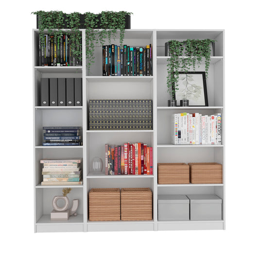 Tuvina Trio Set – 3-Piece White Bookcase Living Room Collection