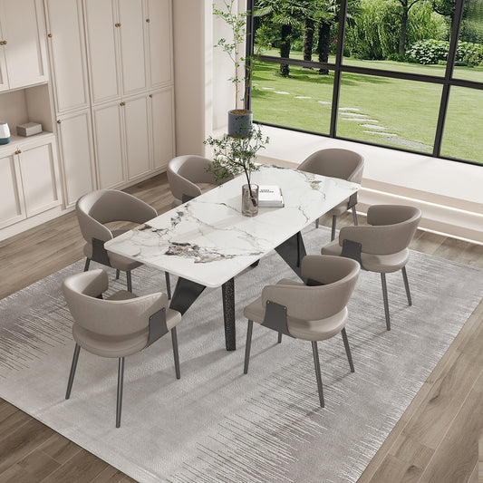 Carrara Luxe 71" Marble Dining Set – 6 Chairs & Polished Steel Base