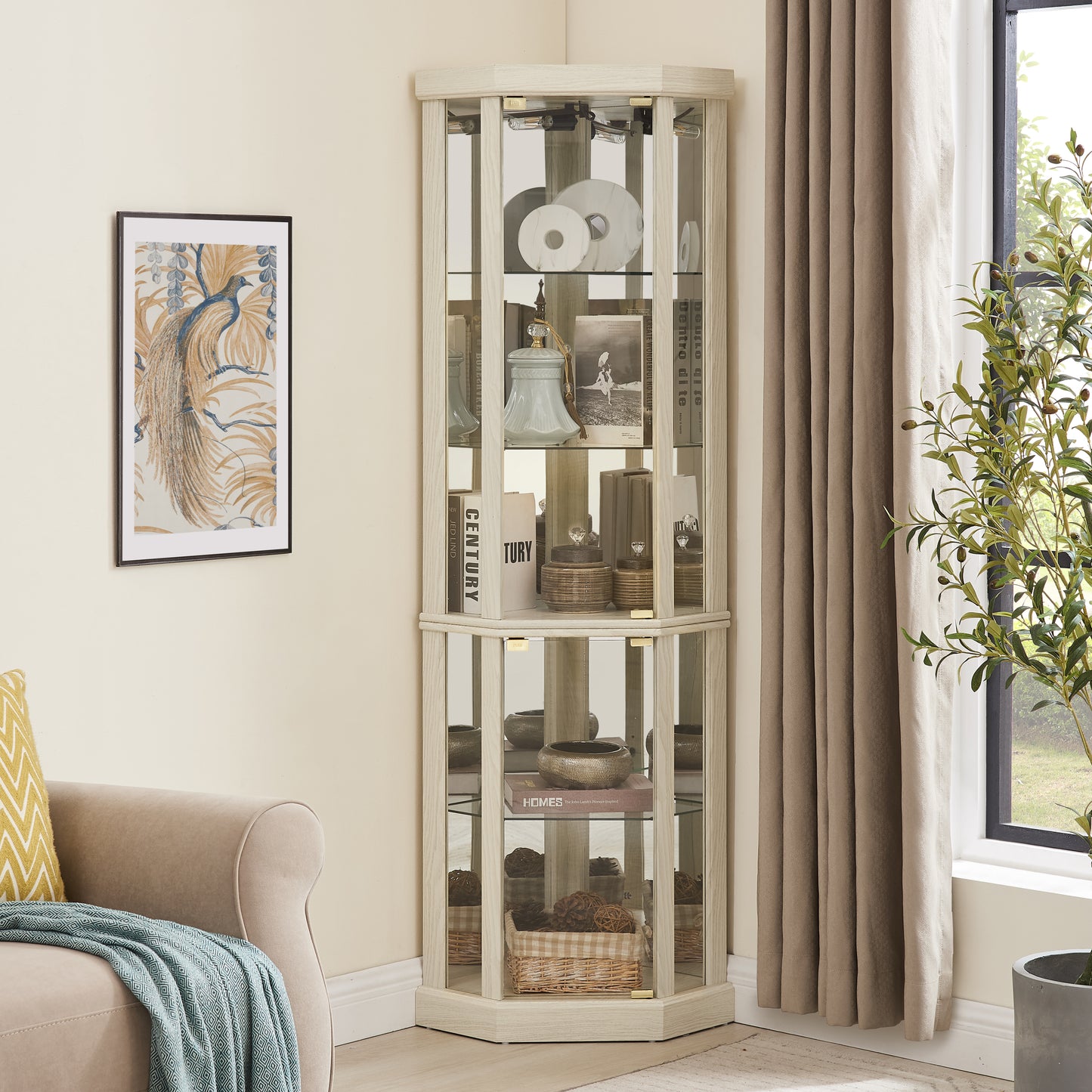 Luntra Corner Glow – White Lighted Glass Display Cabinet for Living Room or Bar