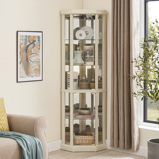 Luntra Corner Glow – White Lighted Glass Display Cabinet for Living Room or Bar