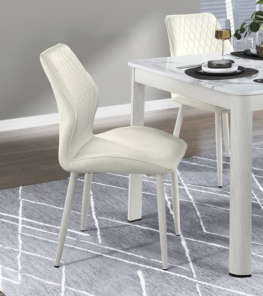 Vetra Dining Chairs – 2 Beige Velvet Seats with White Metal Legs, Soft Modern Look