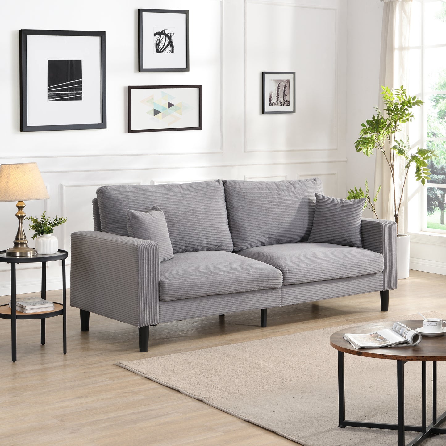 NestEdge ‘CozyNest” 74” Sofa – Light Gray Upholstered 3-Seat | High-Resilience Comfort + Wood Frame