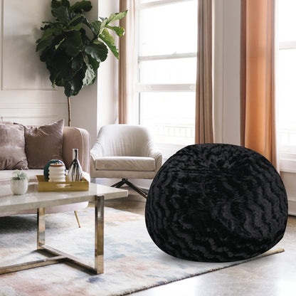 Vesta Fur Chair – 5-Ft Faux Fur Bean Chair in Stretch Fabric (Black)