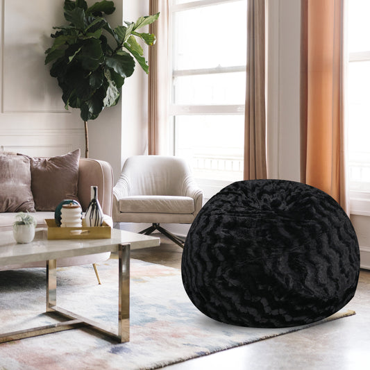 Vesta Fur Chair – 5-Ft Faux Fur Bean Chair in Stretch Fabric (Black)