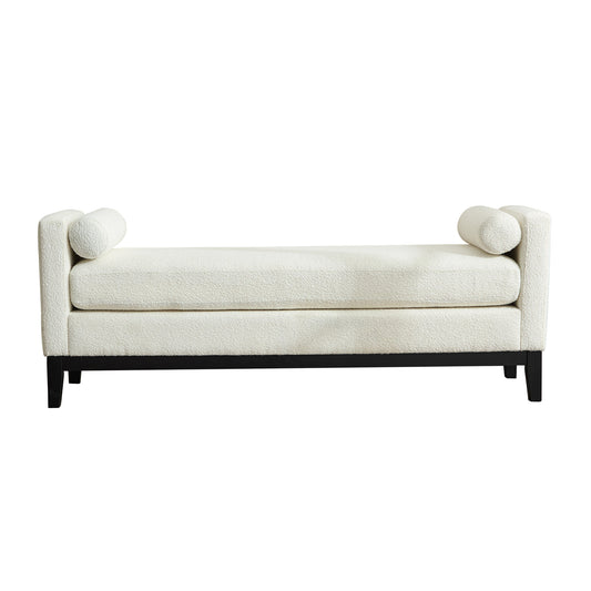 Auren Daybed Bench – Ivory Bouclé with Wood Legs & Bolster Pillows (66.3")