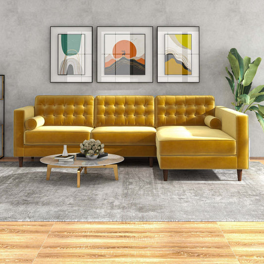 Christian Right-Facing Lounge – Plush Velvet Sofa in Golden Amber