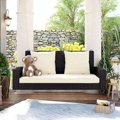 Kairo Swing – Brown Wicker 2-Seater with Beige Cushions