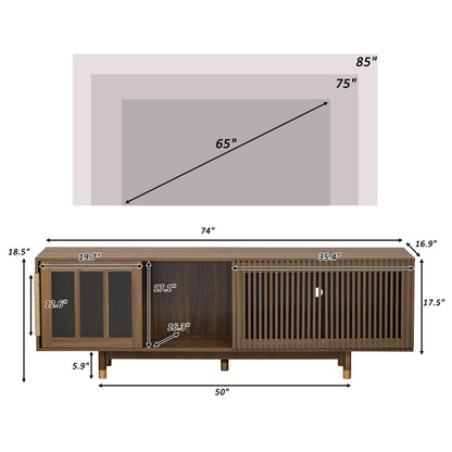Vero Mid - Century TV Console – Walnut Pet - Friendly Stand with Flip - Down Sliding Door & Cat House - JUSTLIVE NESTJUSTLIVE NEST