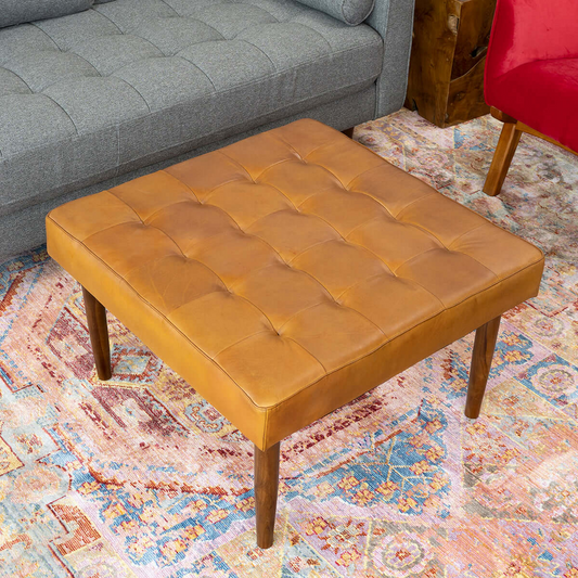 Markel Ottoman – Genuhide™ Tan with Midgrid Tuft Design