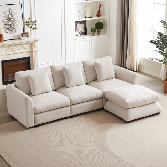 102' Modular Lounge – Plush Comfort Sofa Set with Relax Ottoman & Accent Pillows (Beige)