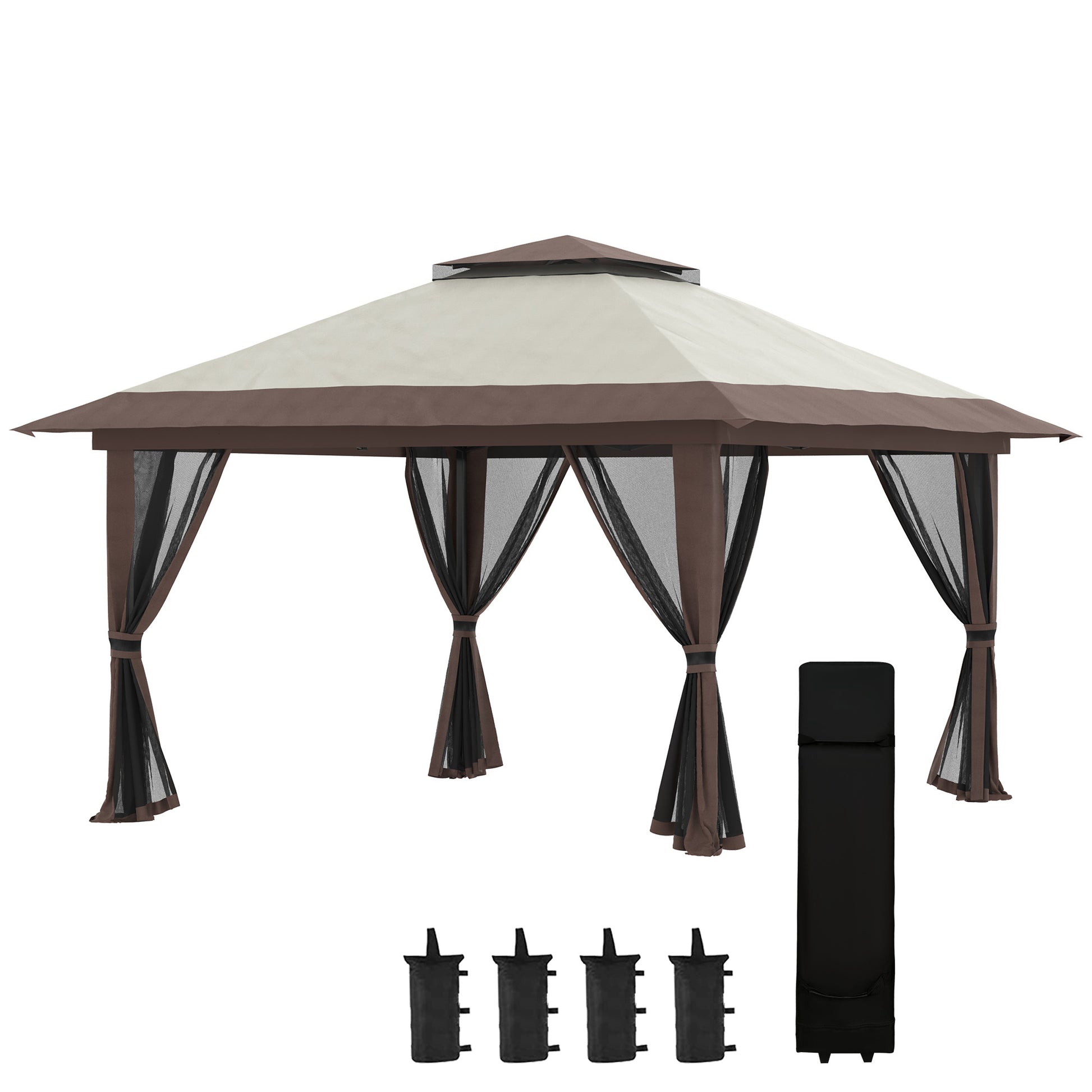 Aurelia 13' Pop - Up Canopy Gazebo – Instant Beige Shelter with Netting, Carry Bag & Sand Weights - JUSTLIVE NESTJUSTLIVE NEST