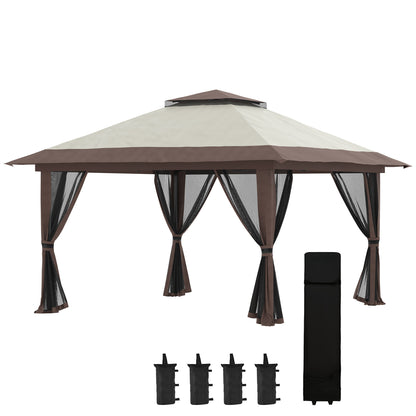 Aurelia 13' Pop - Up Canopy Gazebo – Instant Beige Shelter with Netting, Carry Bag & Sand Weights - JUSTLIVE NESTJUSTLIVE NEST