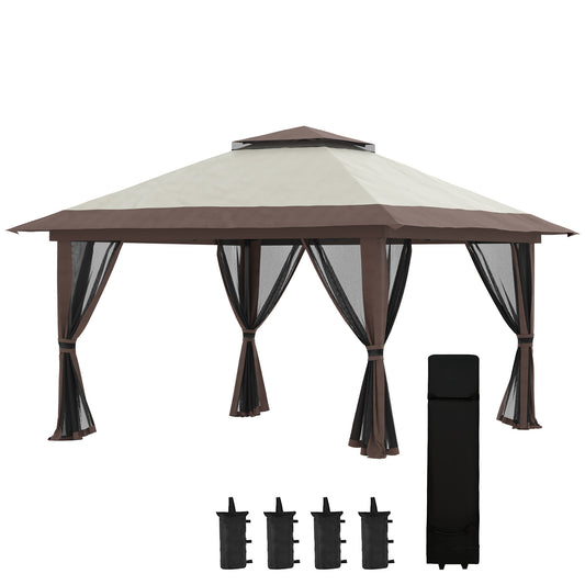 Aurelia 13' Pop - Up Canopy Gazebo – Instant Beige Shelter with Netting, Carry Bag & Sand Weights - JUSTLIVE NESTJUSTLIVE NEST