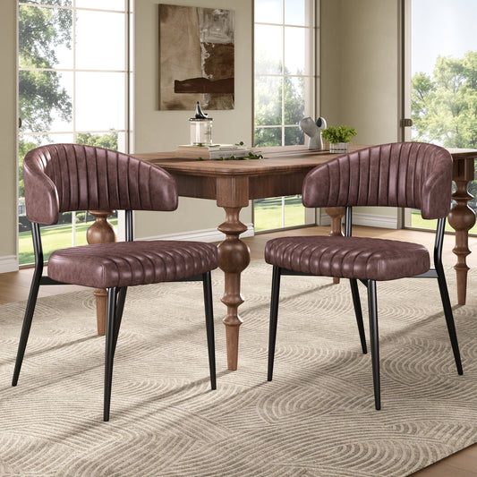 Cavia Dining Chairs – 2 Brown Faux Leather Curved Back Seats with Black Frame