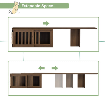 Vero Pet - Friendly TV Console – Mid - Century Walnut Stand with Extendable Table, Cushion & Cat Cubby - JUSTLIVE NESTJUSTLIVE NEST