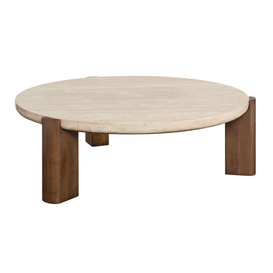 Leonardo Coffee Table – Travertine Slab Top with DeepOak Base