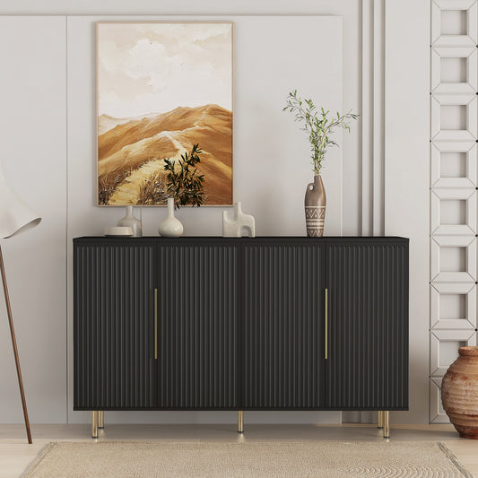 Flutria Sideboard – Black Fluted Storage Cabinet with Adjustable Shelves and Credenza Design