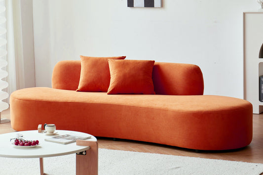 90' Luxe Arc Sofa – Red Orange Velvet 4-Seat Crescent Lounge with Plush Pillows