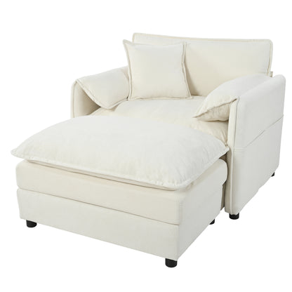 JUSTLIVE ‘Comfina Luxe” Recliner – Beige Chenille | Oversized Lounger + Movable Ottoman + Soft Cushions