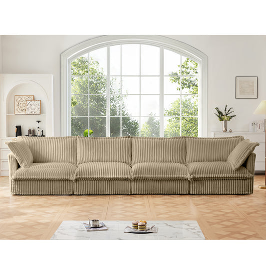 JUSTLIVE ‘Comfina Luxe” Long Sofa – Camel Corduroy | 4-Seater + Extra Deep Seat + Removable Cover + Plush Feel