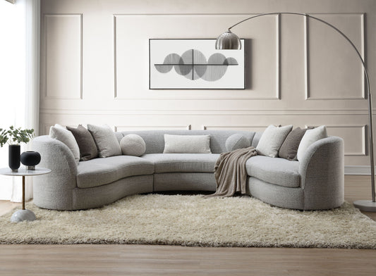 Ivria Lounge – Plush Gray Bouclé Sectional Sofa with 9 Accent Cushions