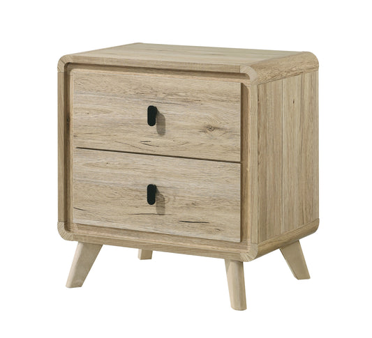 Mirodin Stand – Mid-Century Woodgrain Nightstand with 2 Drawers & Warm Natural Finish