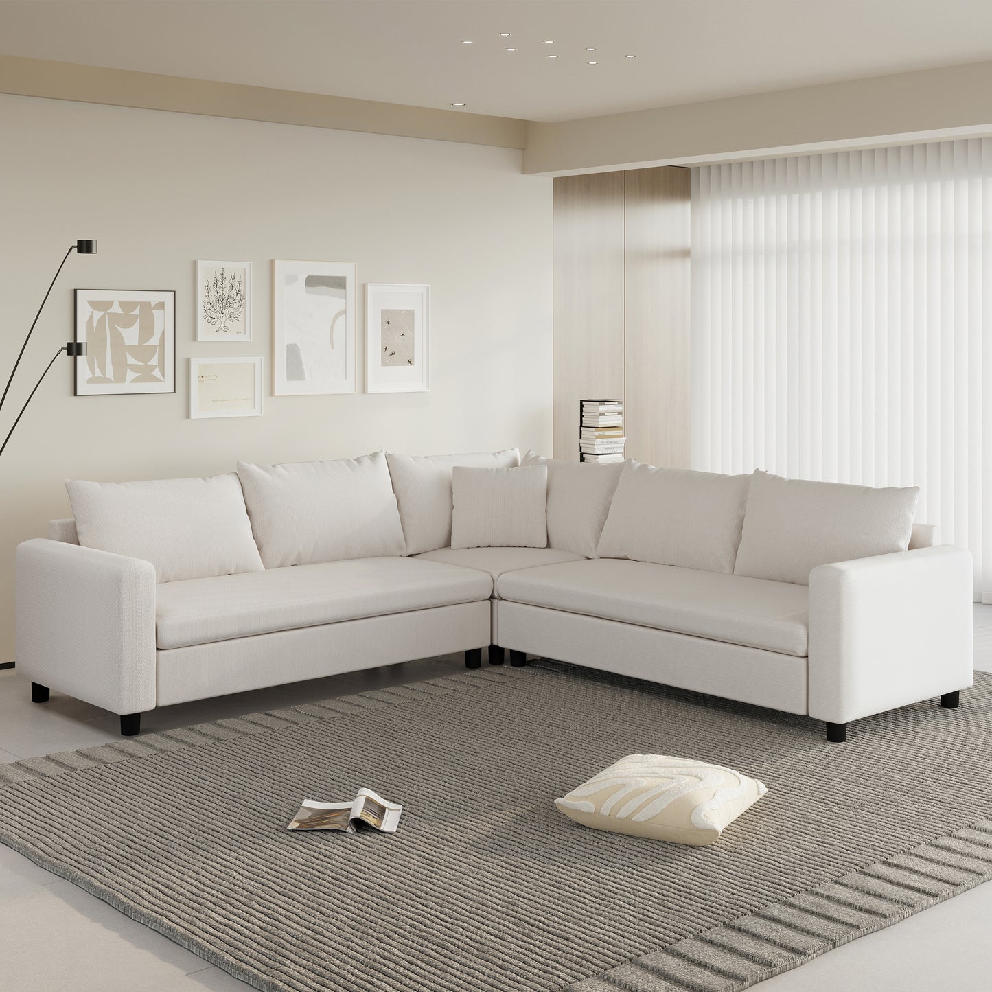92' L-Shape Modular Lounge – Oversized 5-Seat Chenille Sofa with Accent Pillow