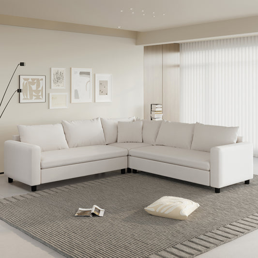 92' L-Shape Modular Lounge – Oversized 5-Seat Chenille Sofa with Accent Pillow