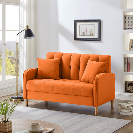 Monaco Saffron Velvet Haven – Vibrant Orange Upholstered Tufted Loveseat for Small Space