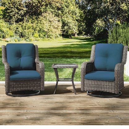 Wavelle 3-Piece Glider Set – Rattan Gliding Chairs with Side Table for Outdoor Relaxation