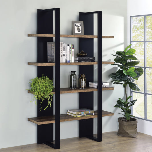 Mystrene Duo Bookcase – 4-Shelf Black & Walnut Accent Bookshelf