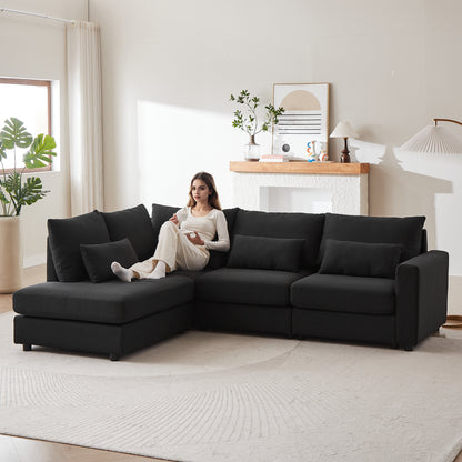 100' Modular Lounge – Convertible Comfort Sofa with Ottoman & Accent Pillows (Black)