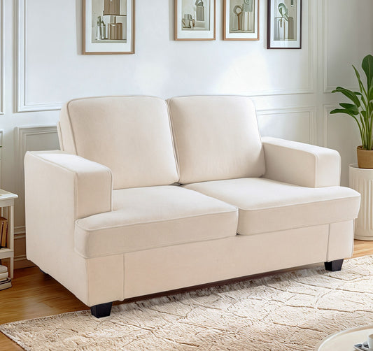Windsor Velvet Retreat – Ivory Velvet 2-Seater with High-Density Foam & Relaxed Cushions