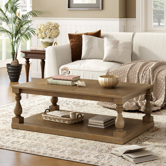 Vaseo Vintage Table – Pine Veneer Coffee Table with Sculpted VaseColumn Legs (duplicate confirmed)