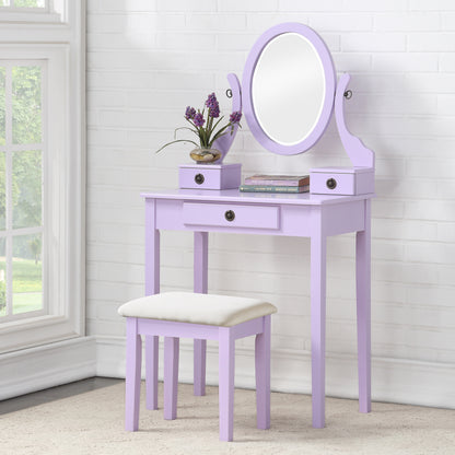 Monira Bloom Set – Purple Wood Vanity Table & Matching Stool