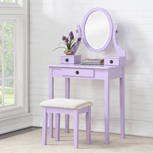 Monira Bloom Set – Purple Wood Vanity Table & Matching Stool