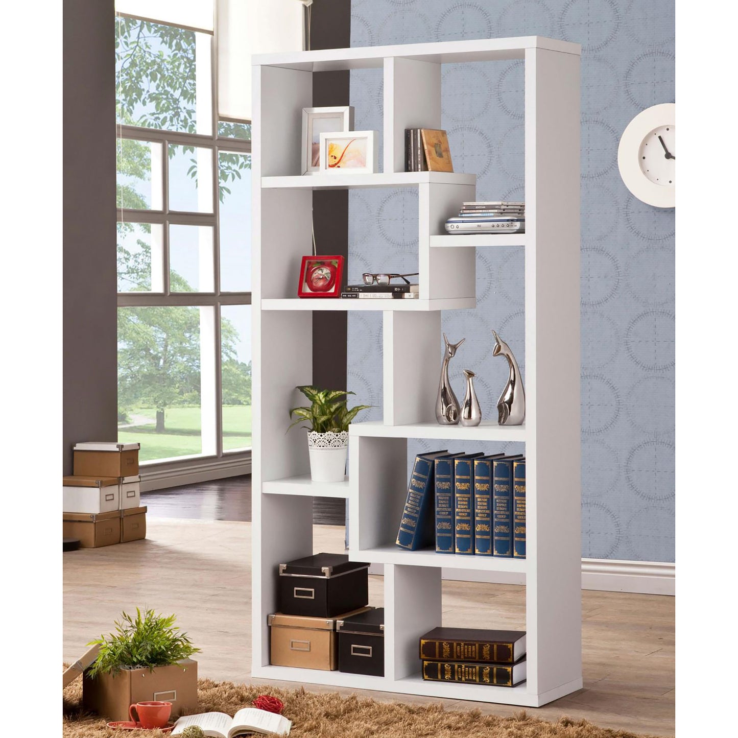 Cubra Geo Shelf – 8-Shelf White Geometric Bookcase Unit