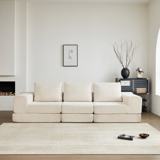 NestEdge ‘CorduNest” 108” Modular Sofa – Corduroy Cloud 3-Seater | Convertible Sofa Bed