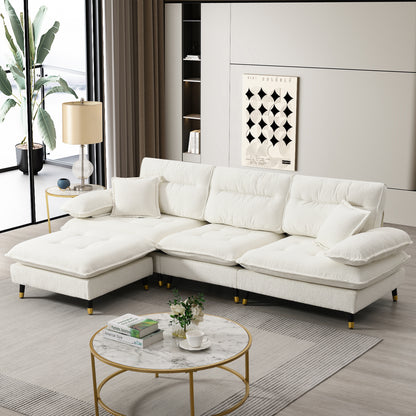 JUSTLIVE NEST® Clenro Tufted Sectional – Convertible 4-Seat Chenille Couch with Two-Tone Adjustable Legs & Ottoman (106"x66.5")