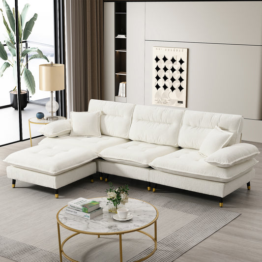 JUSTLIVE NEST® Clenro Tufted Sectional – Convertible 4-Seat Chenille Couch with Two-Tone Adjustable Legs & Ottoman (106"x66.5")