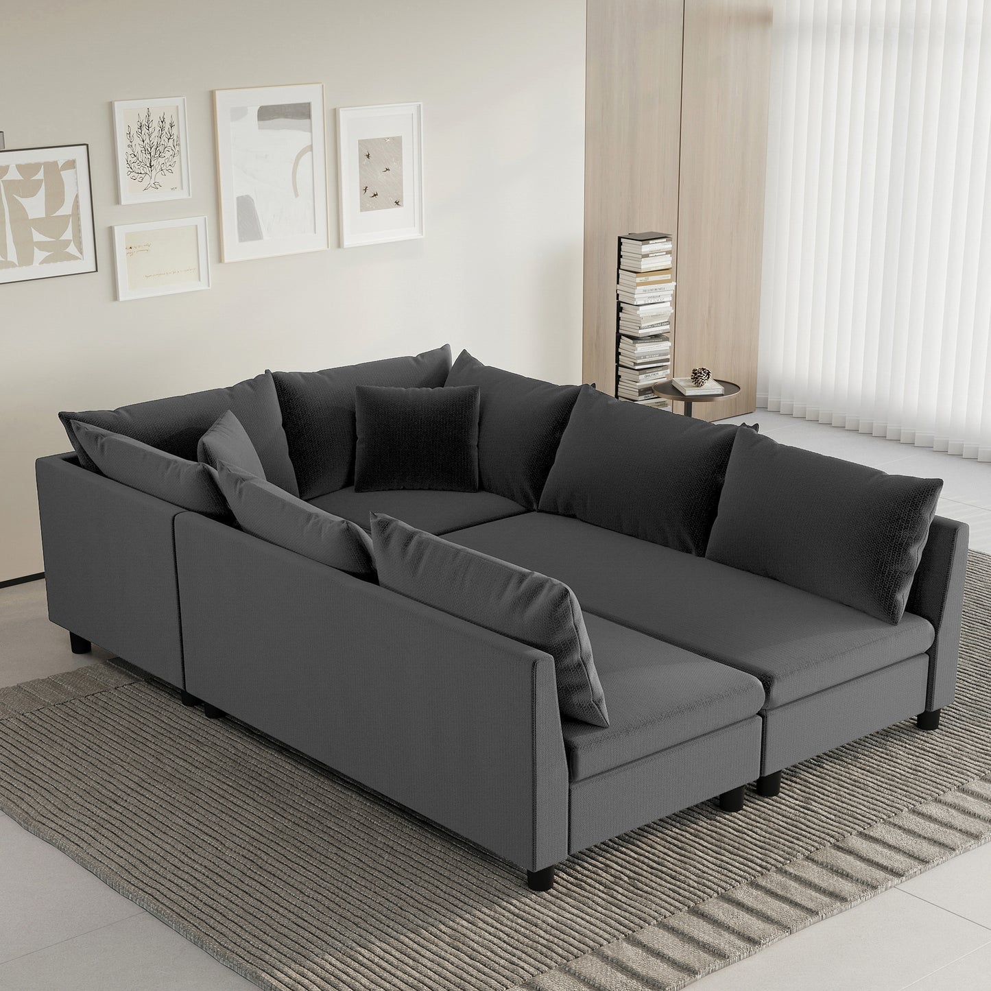 86' Convertible Modular Lounge – Oversized 6-Seat Chenille Sofa Bed with Accent Pillows