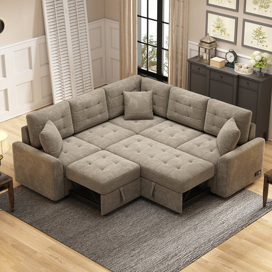 FlexiNest™ 82' Smart Comfort Lounger – Convertible Sofa with Power & Mobility (Khaki)