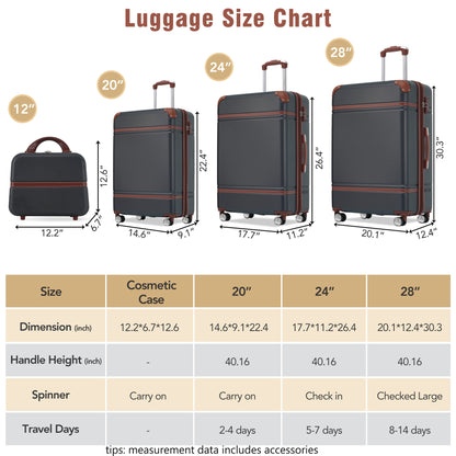 Jetera 4 - Piece Glossy Travel Set – 20"/24"/28" Suitcases + Cosmetic Case with Spinner Wheels & TSA Lock - JUSTLIVE NESTJUSTLIVE NEST