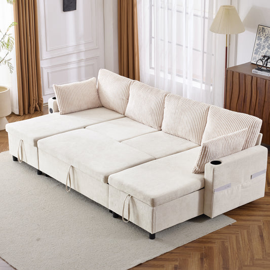 HorizonNest™ 112' Expandable Lounge – Smart Comfort Sofa with Hidden Storage & Built-In Features (White)