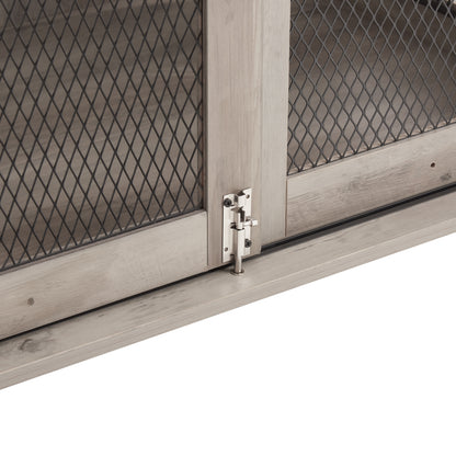 Hollo Farmhouse Crate – Gray Dog Kennel Table with Sliding Barn Door & Flip - Top Divider - JUSTLIVE NESTJUSTLIVE NEST