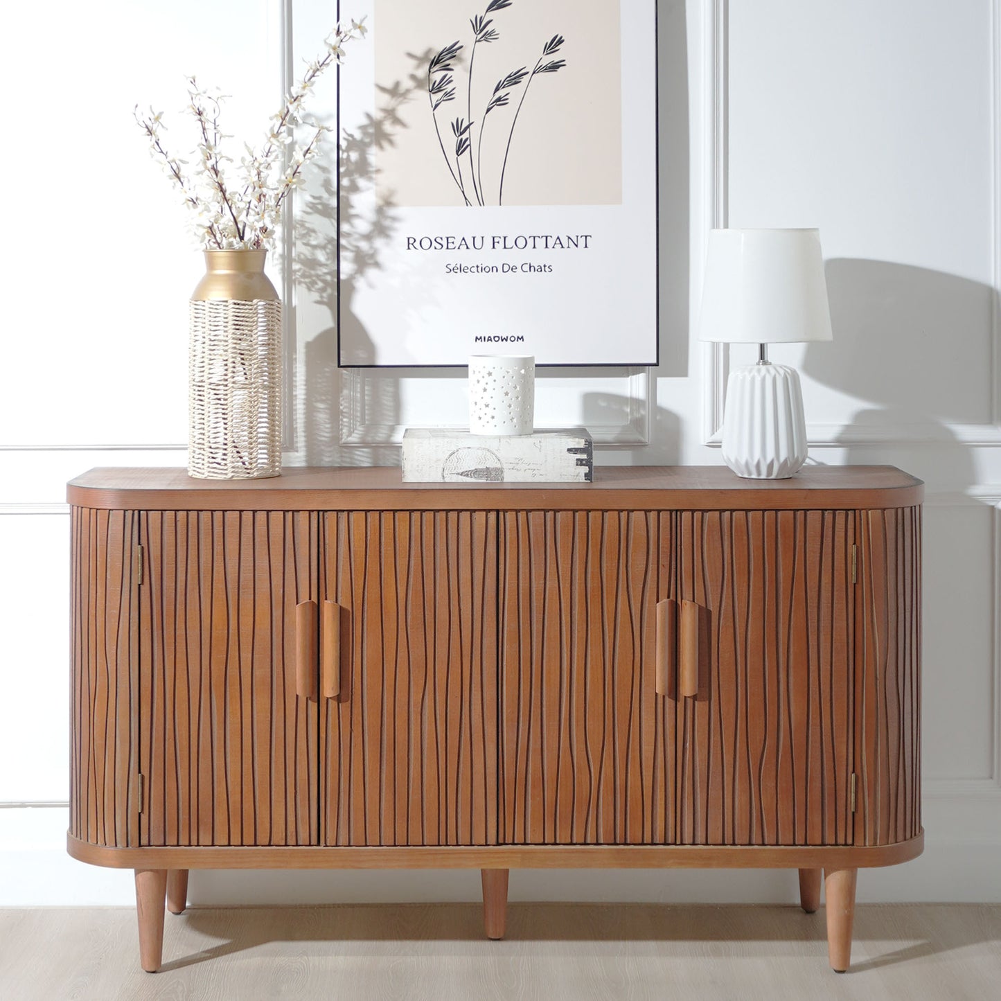 Stravelle Quad Console – 4-Door White Buffet Cabinet
